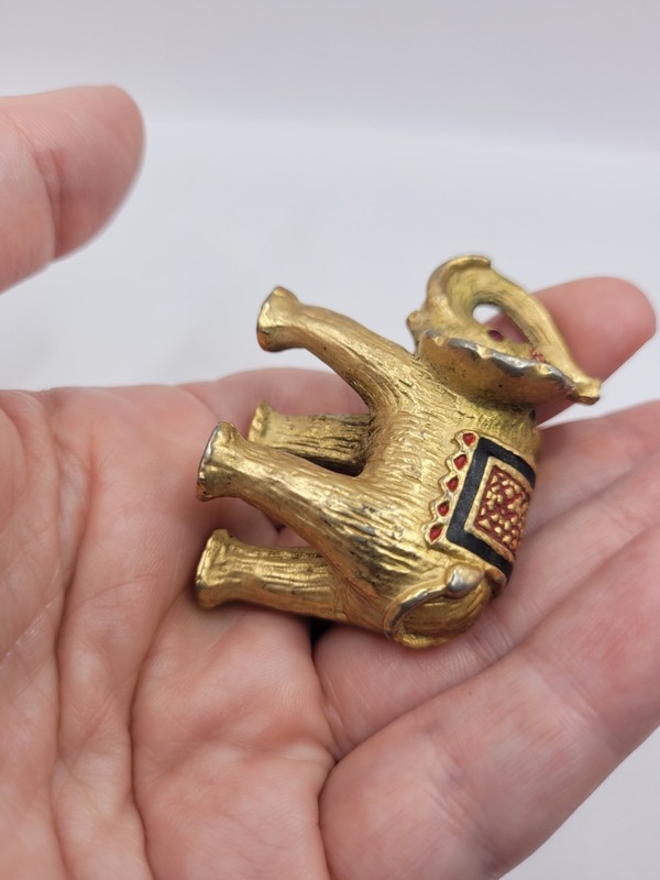 2" Figurine Elephant Gold Tone Paperweight Decor Small Trinket Red Gold gallery