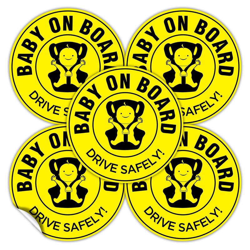 (Set of 5) Baby on Board Stickers | 4.5" Circle | 4 Mil Vinyl - LAMINATED For...