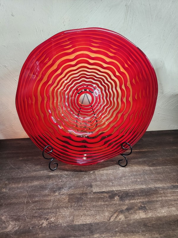 Hand Blown Glass Plate Swirl Murano Style Home Wall Decor Plate Red 16" Diameter gallery