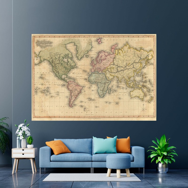 Old world map wall art print on canvas or paper historical vintage decor 1819 gallery