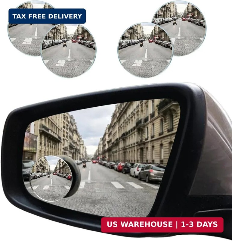 Round Blind Spot Car Mirror – 2″ Frameless HD Glass Convex 360 Degree Wide Angle