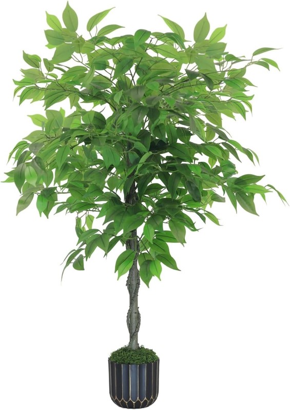 Artificial Ficus Tree 4FT Tall, Artificial Plants Indoor with Black Planter Faux