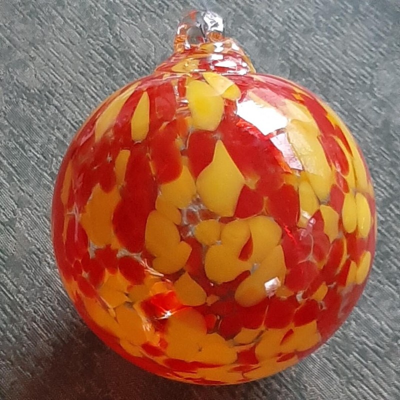 Hanging Glass 4″ Diameter Red & Yellow Specks Gazing Ball (1) #60