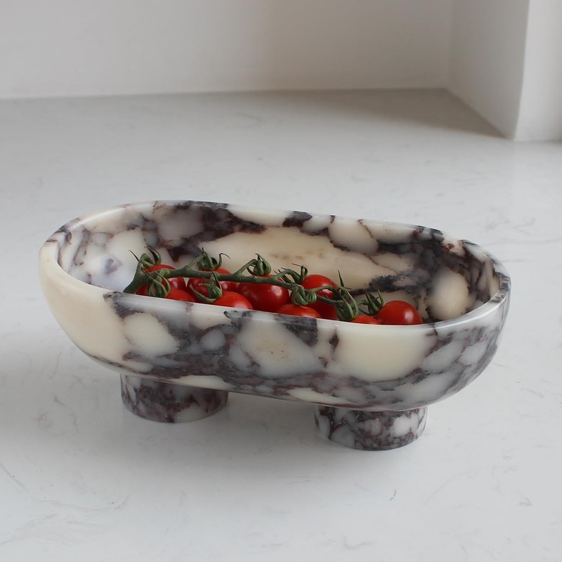 Natural Oval Calacatta Viola Marble Fruit Bowl for Kitchen