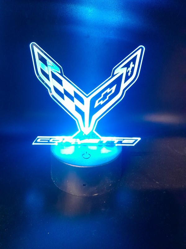 Edge Lit Tabletop Sign, Multi-Colored LED, Desk Lamp, Night Light Chevy Corvette