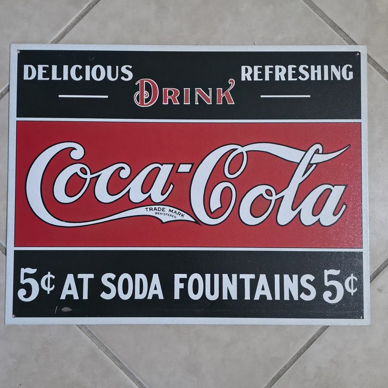 Drink Delicious 5 Cent Soda Fountain Coca-Cola Vintage Look Metal Sign