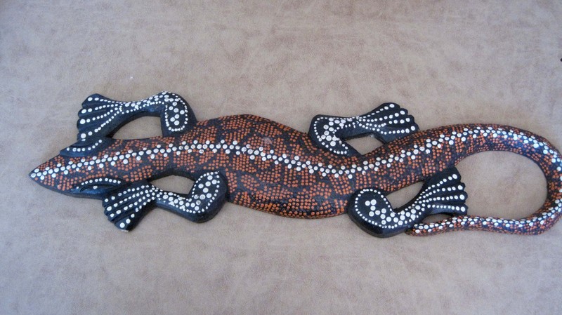 Hand Carved Hand Painted Bright Colored Balinese Gecko