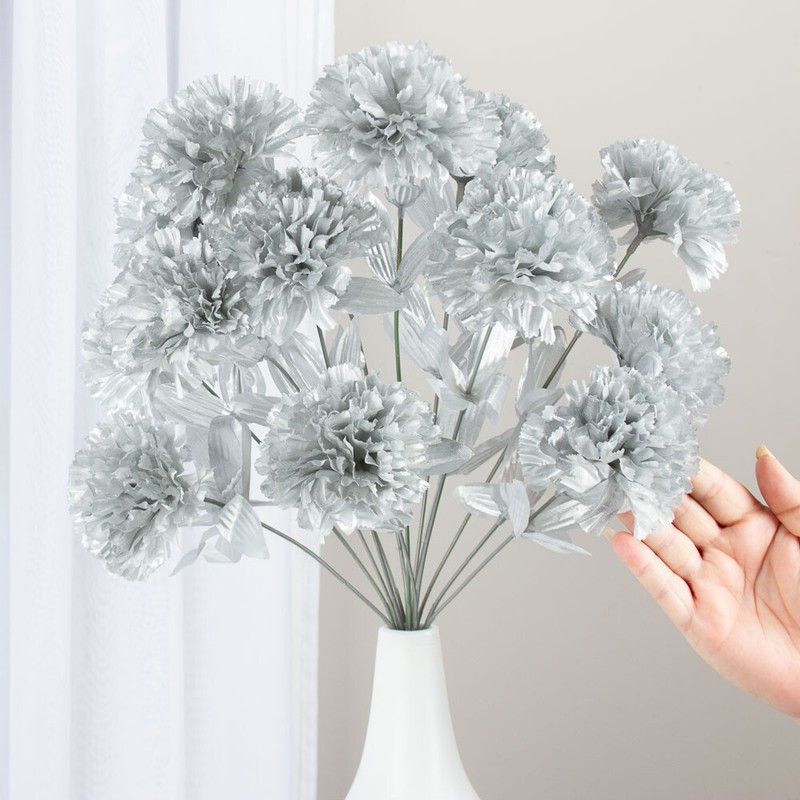 16" Metallic Silver Artificial Carnation Floral Bush gallery