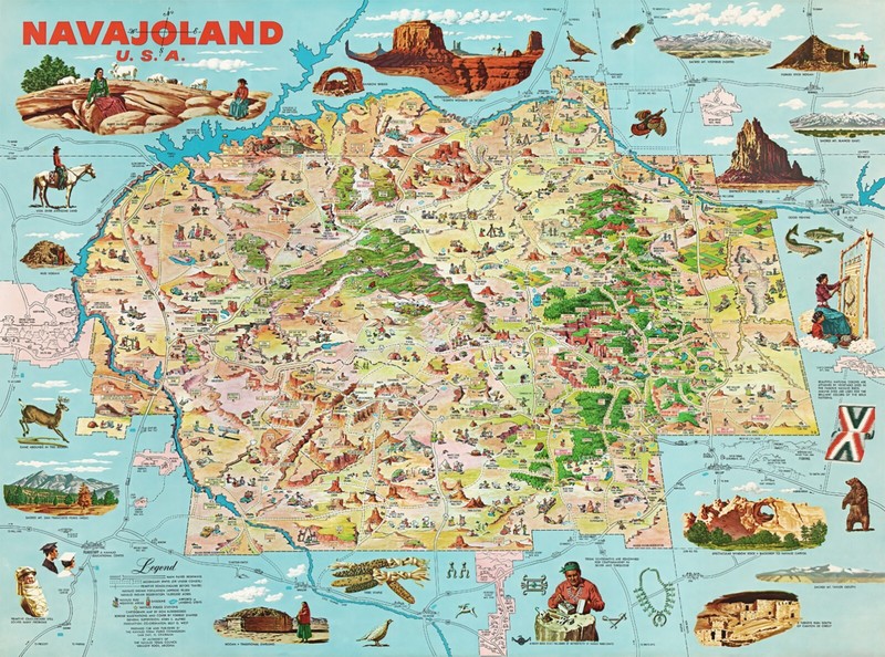 Pictorial Map the Navajo Nation in Arizona Celebrating Native American Identity