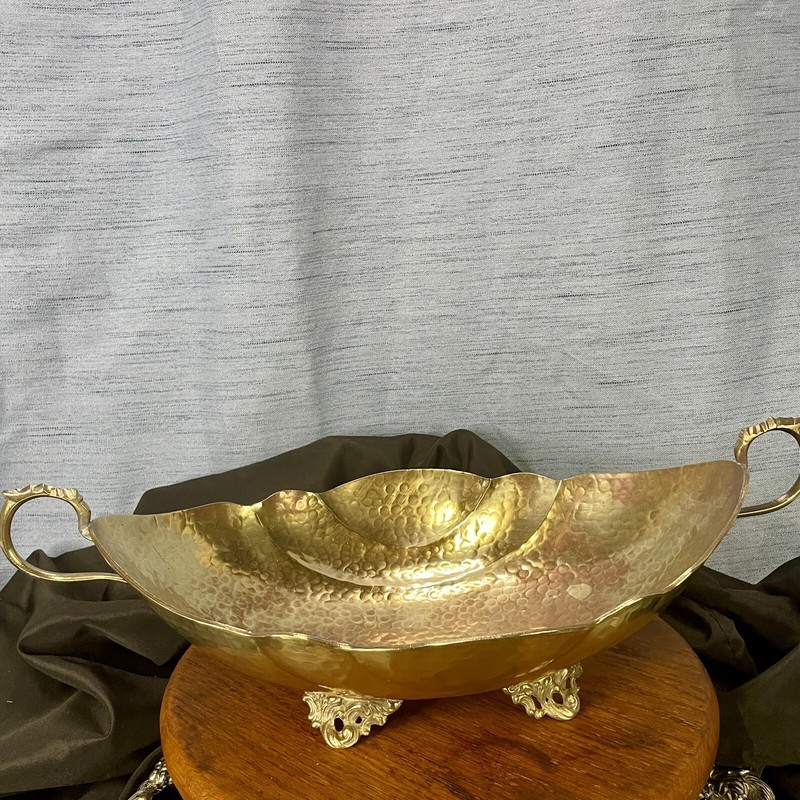 Vintage Brass Centerpiece Bowl Handmade Hand hammered Copper Brass Centerpiece gallery