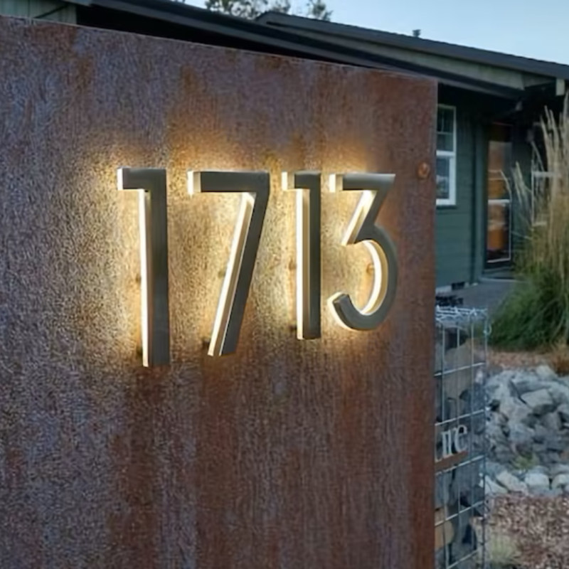 LED House Number Sign 3D Metal Back Lit Letter Stainless Steel Back Illuminated