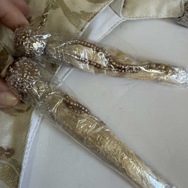 Pier 1 Imports Gold Mantel Scarf 7 X 2 Cream Metallic Beaded Discontinued New! gallery