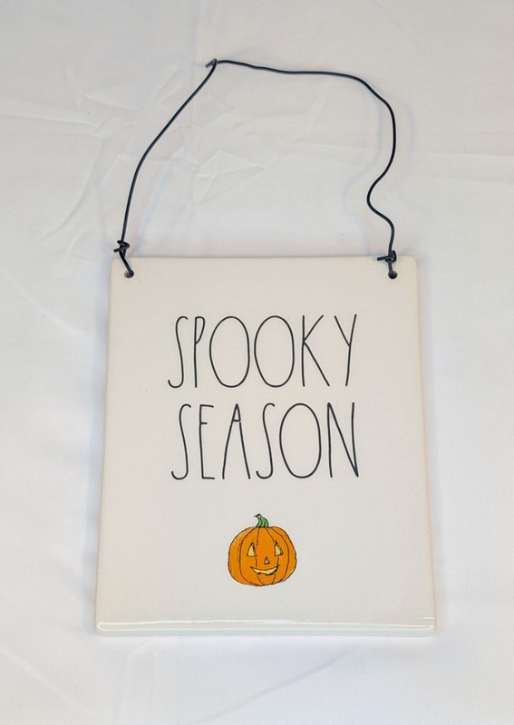 Rae Dunn 2022 “Spooky Season” Halloween Ceramic Hanging Wall Sign/Plaque Magenta