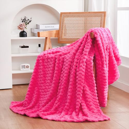 Throw Blanket 50″×60″ inches Gifts for Mom Fuzzy 3D Jacquard 50″×60” Hot Pink