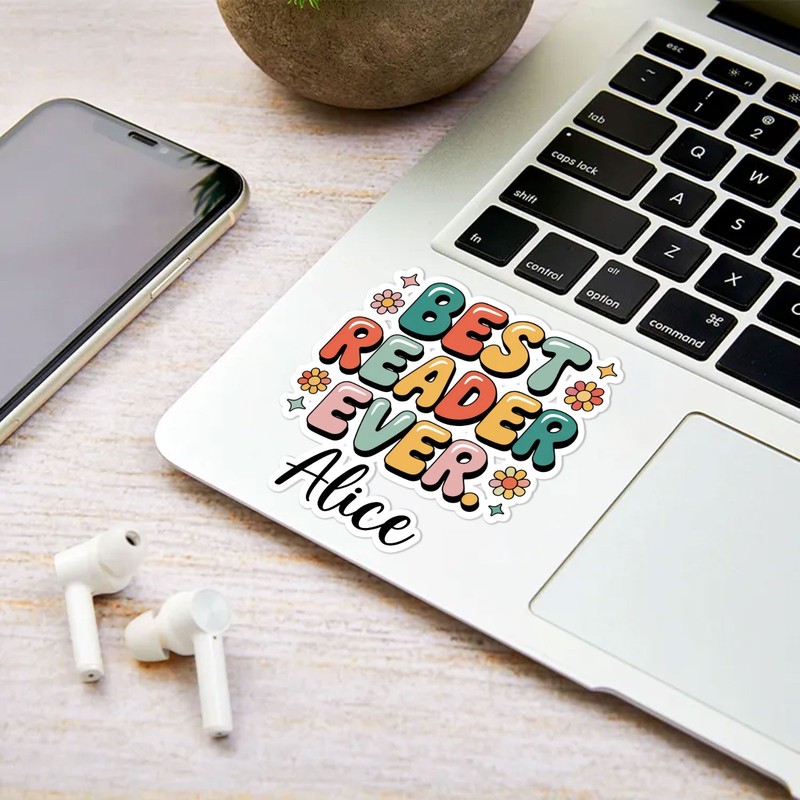 Personalized “Best Reader Ever” Colorful Name Sticker, Waterproof Vinyl Decal gallery