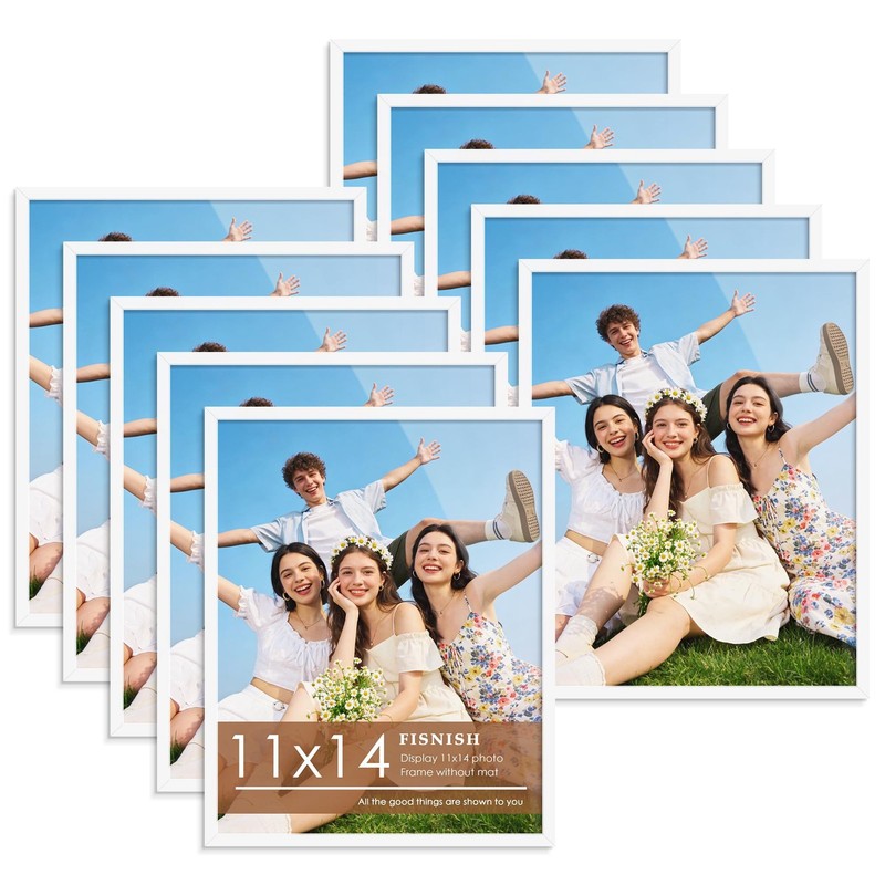 Fisnish 11×14 Picture Frame Set of 10, White Frames 11×14 for Tabletop Displa…