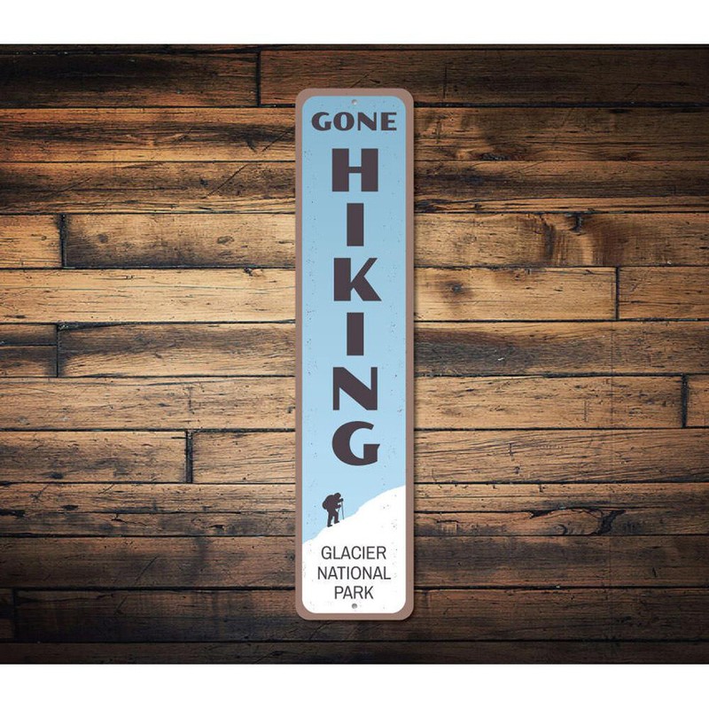 Gone Hiking Vertical Sign, Personalized National Park Location Name - Aluminum gallery