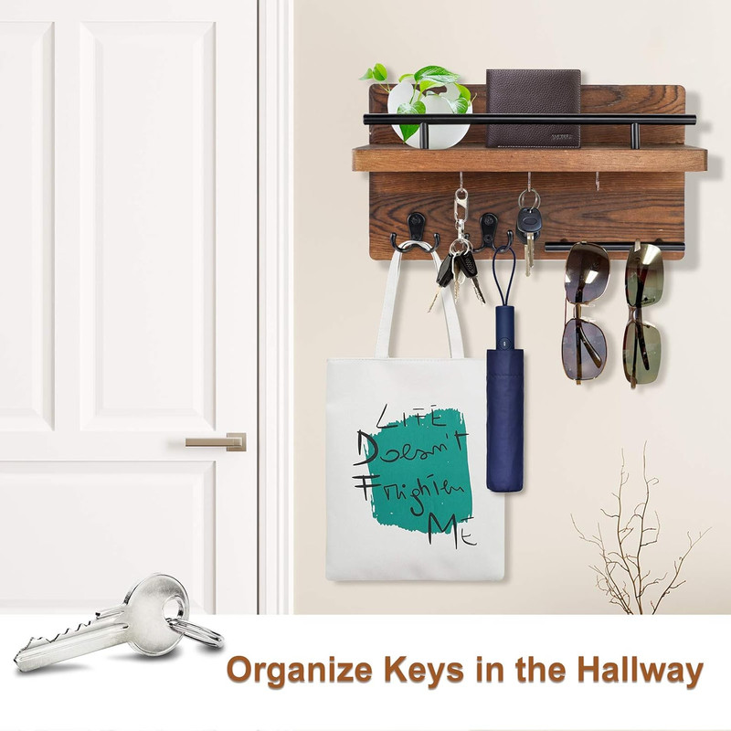 Wall Mounted Key Holder/Hangers for Wall Decorative with 5 Key Hooks, Wooden Mai gallery