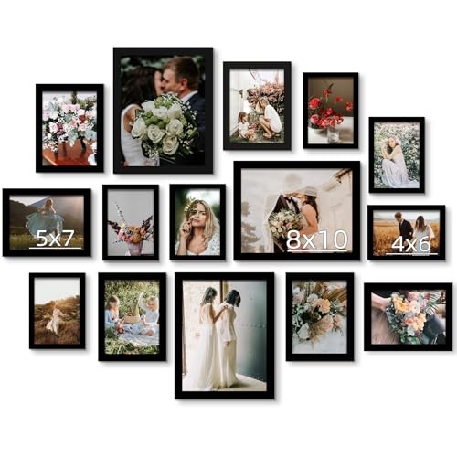 15 Pack Real Glass Picture Frames Collage 3pcs 8×10, 6pcs 5×7, 6pcs 4×6 Black