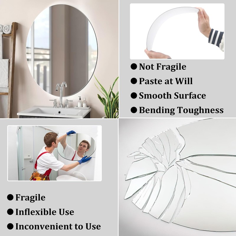 JUNEBRUSHS Oval Mirror, Acrylic Oval Bathroom Mirrors Unbreakable Frameless Wall gallery