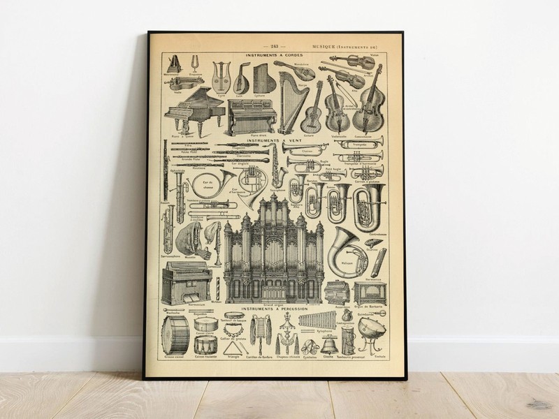 Vintage Instruments Wall Art Vintage Print Charts Musical Art Wall Decor