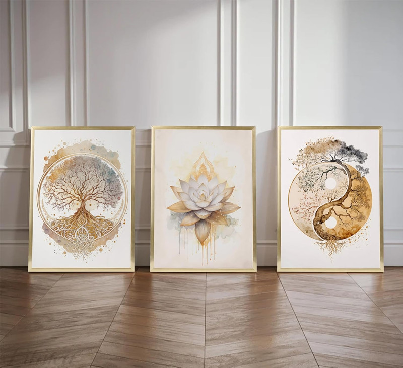 Tree of Life Canvas Wall Art Lotus Zen Painting Picture Wall Decor Abstract Y... gallery