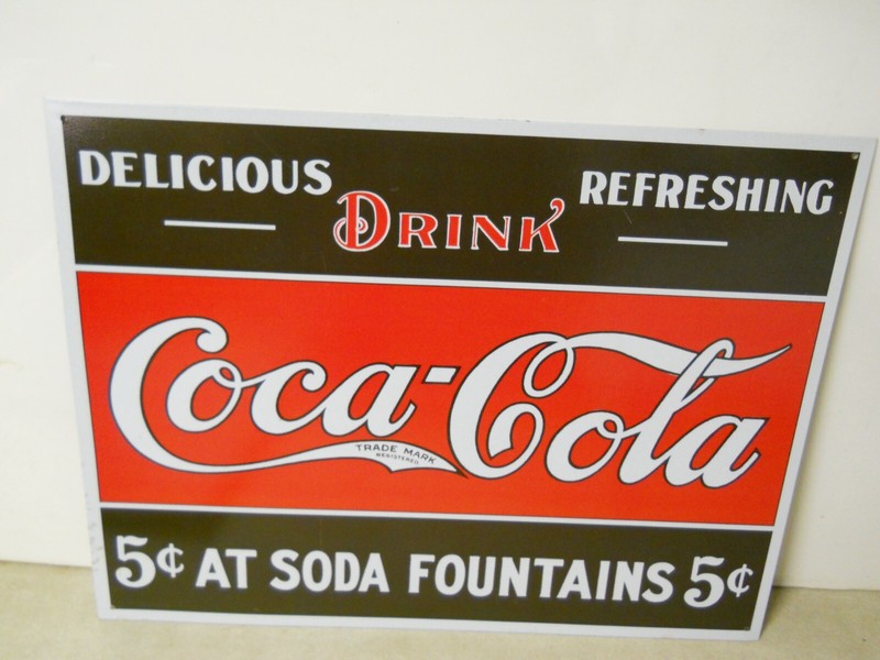 Drink Delicious 5 Cent Soda Fountain Coca-Cola Vintage Look Metal Sign