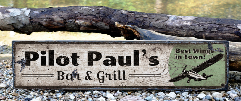 Custom Aviation Pilot Flying Bar & Grill – Rustic Vintage Wooden Sign