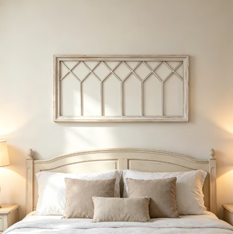 40×20 Rustic Farmhouse Window Frame Wall Decor Distressed White Wood Panel