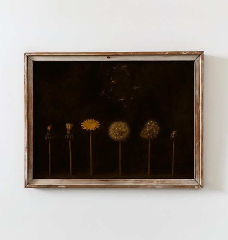 Moody Dandelion Print | Cottagecore Botanical Wall Art