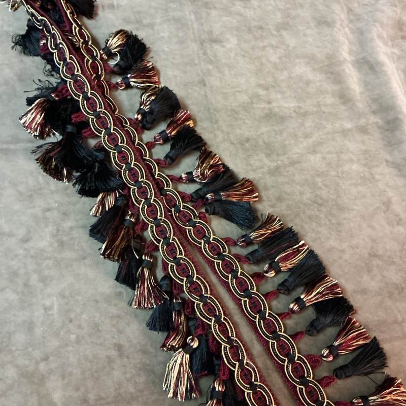 Dark Red Black And Gold Chain Design Tassel Trim For Pillows Chairs Or Whatever gallery
