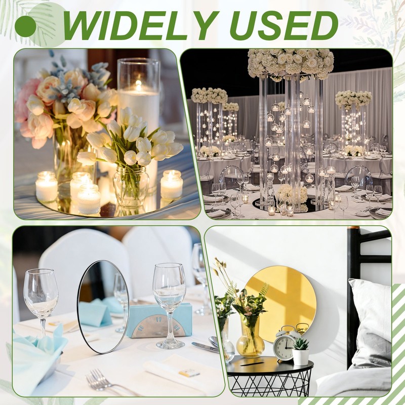 6 Pack 12 Inch Mirror Centerpieces for Table, Round Mirrors Table Plate, Silver gallery