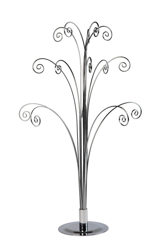 20 Inch Tall Ornament Display Tree, Silver Chrome Plated, Holds 15 Ornaments