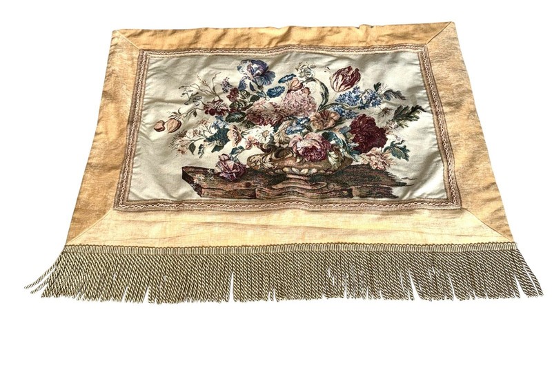 Vintage French Style Tapestry Floral Medieval Décor Wall Hanging 45×37 Fringe