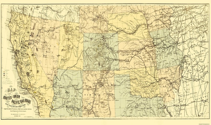 Railroad Map – Union Pacific Eastern Connections – Keeler 1867 – Vintage Wall