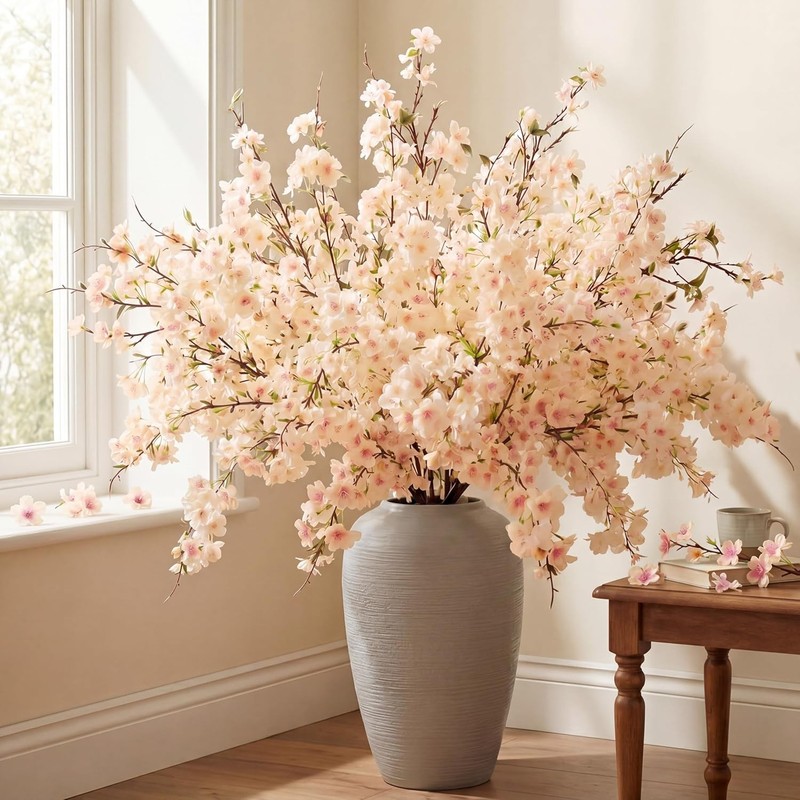 18 Pcs Artificial Cherry Blossom, 41" Faux Cherry Branches Spring Decor Indoor gallery