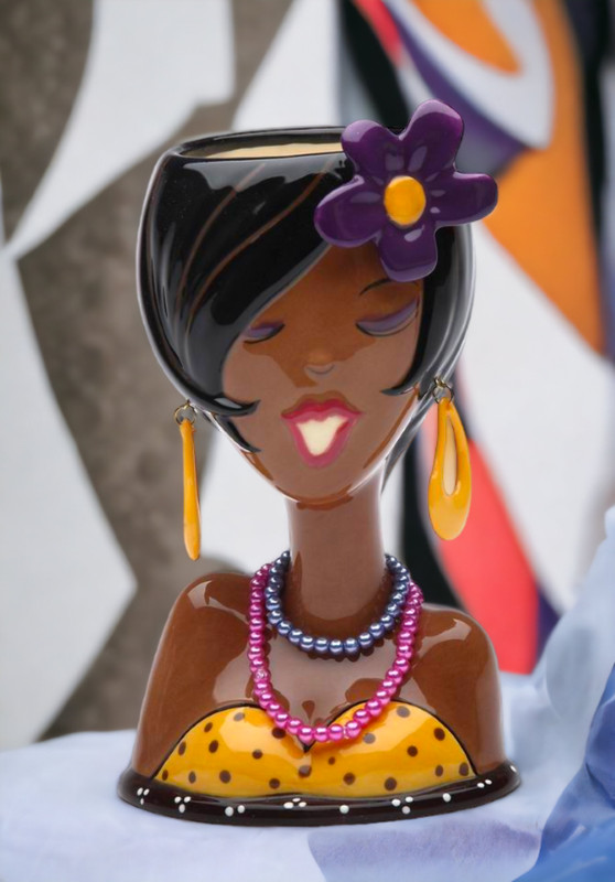 Ceramic African American Glam Girl Makeup Brush Holder, Home Décor, Gift for Her