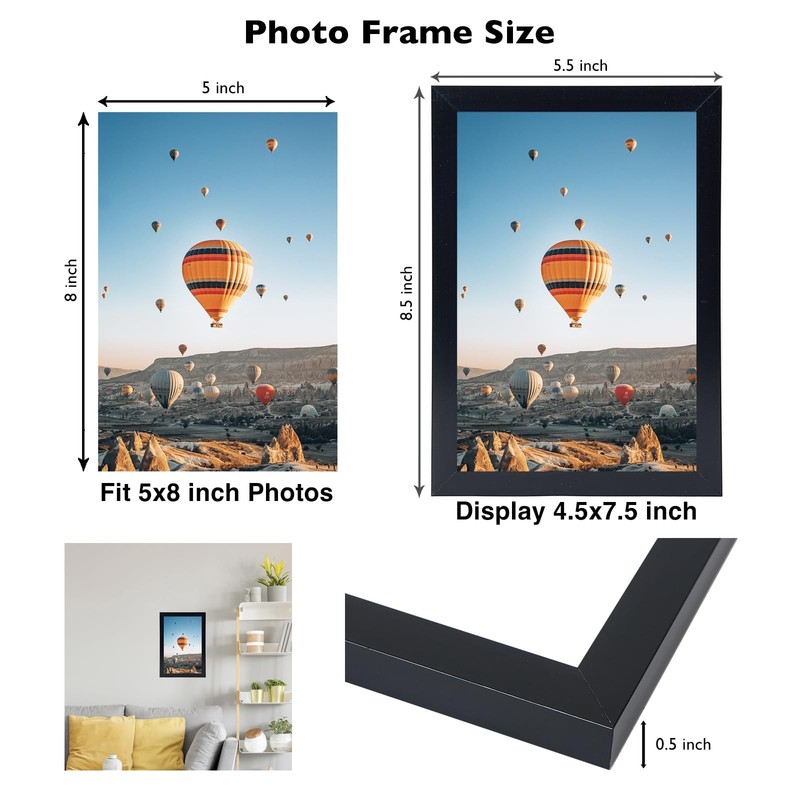 5x8 Black Picture Frame Wall or Tabletop w/ Shatter Resistant Plexiglass gallery
