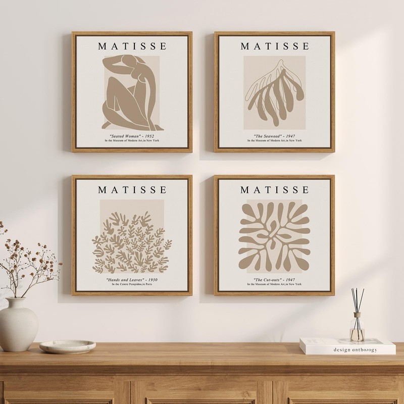 Framed Matisse Abstract Wall Art, Set of 4 Piece Modern Beige Canvas Picture …