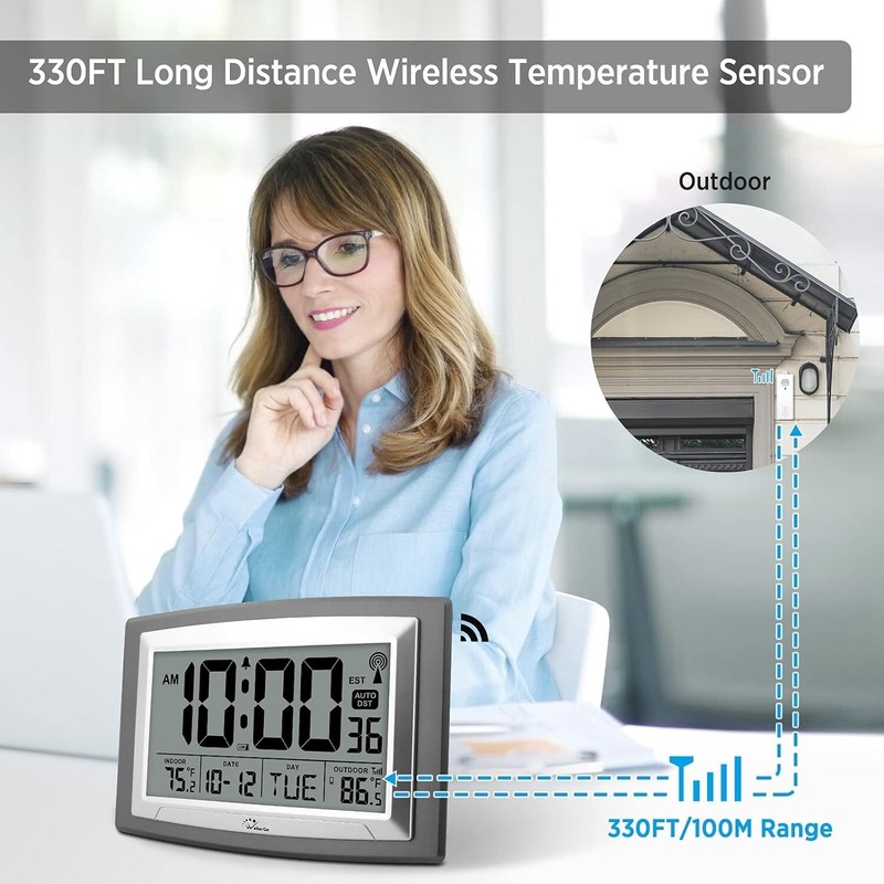 Radio-Controlled Atomic Clock with Dual Temperature Reading - Battery Operated gallery