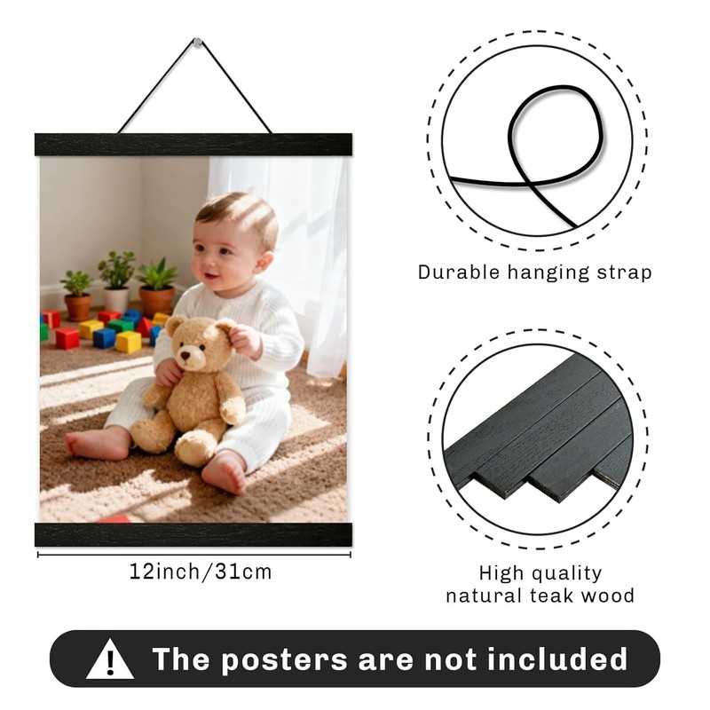 Magnetic Poster Hanger Frame 12 inch Black 12x16 12x18 12x20 12x24 Wood gallery
