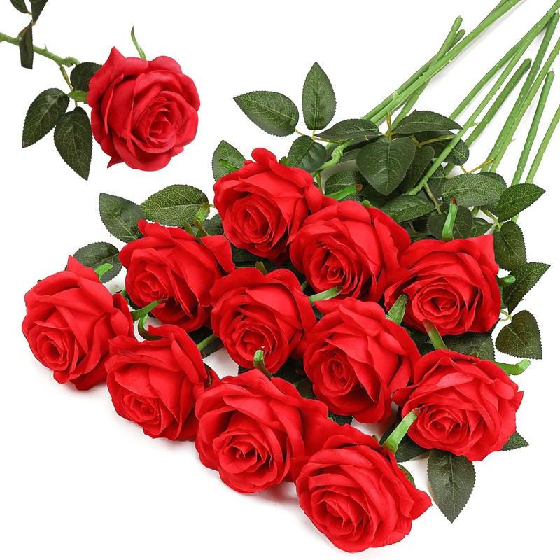 Red Fake Roses Artificial Flowers 10 Pcs Fake Artificial Roses Silk Flowers …