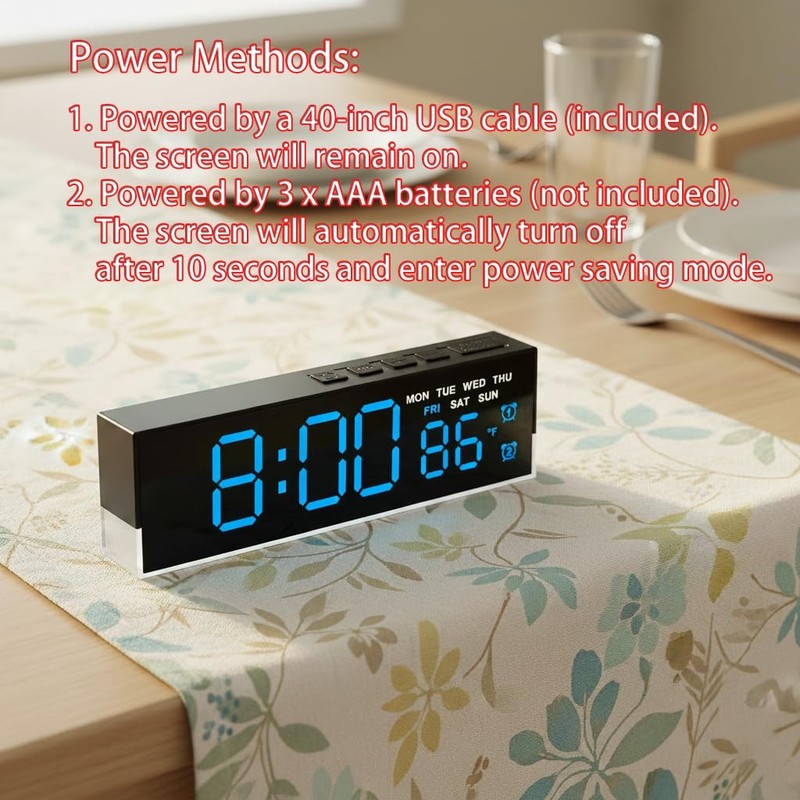 7-Inch LED Digital Alarm Clock with Bottom Glow Lightï½œDisplays Time, Date, ... gallery