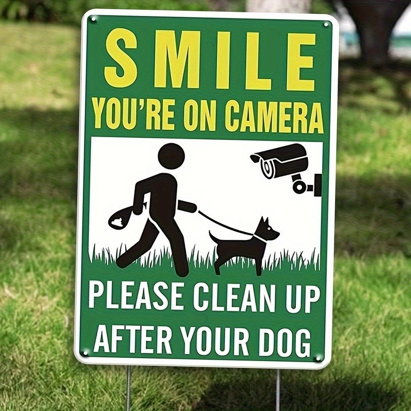 2D Flat, 8″x12″ Vintage Iron Dog Poop Sign – 2D Flat “Clean Up After Your Dog”