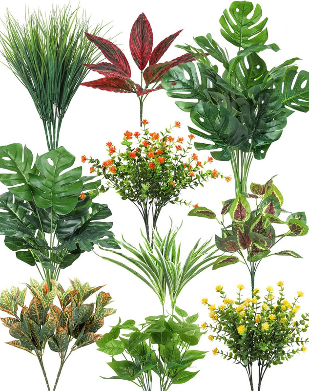 18 Pcs Artificial Plants Outdoor, Fake Boxwood Plants UV Resistant Artificial Fl