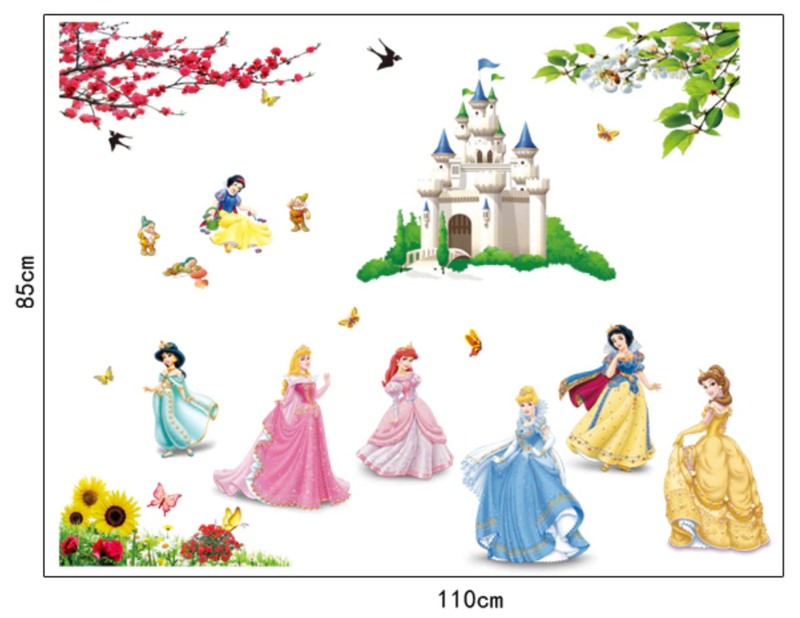 Disney Princesses with butterflies birds and castle Wall Decal gallery