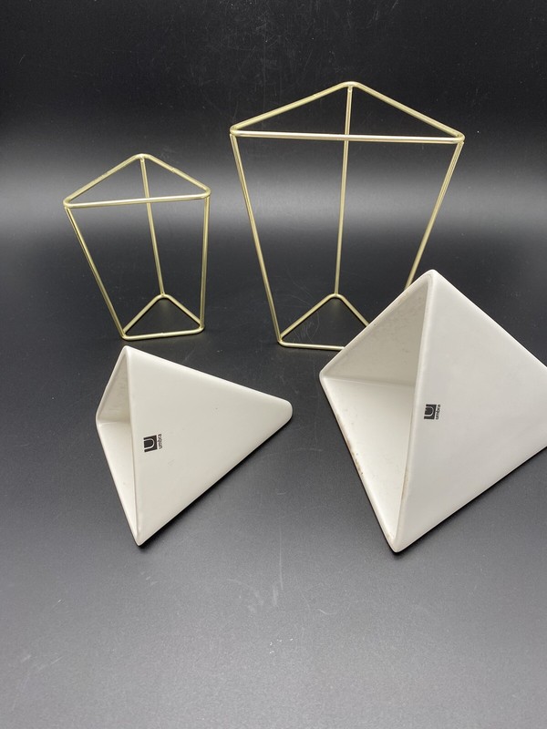 2 UMBRA TRIGG TRIANGULAR CERAMIC VASE CONTAINERS and STANDS gallery