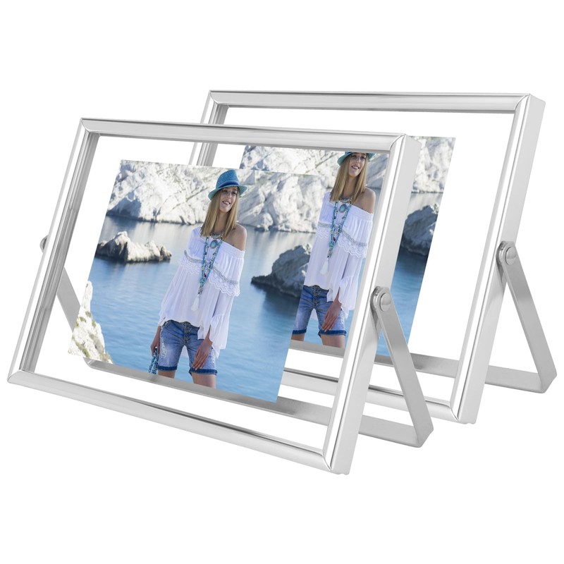 2 PCS Silver Horizontal Floating Frame 4×6 Inch Fits 3.5×5/2×3/1×2 Picture