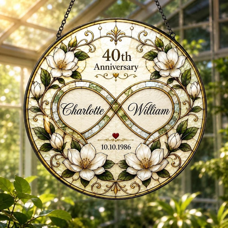 Personalized Anniversary Gift for Couple Glass Suncatcher, Wedding Anni Gift gallery