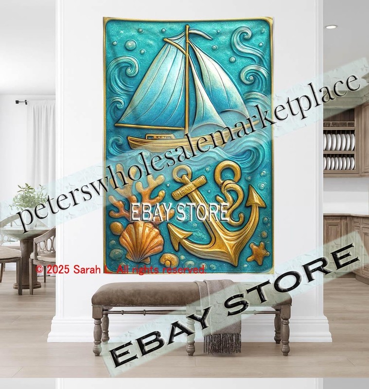 Sailboat Nautical tapestry 3D relief look theme 59X82 in